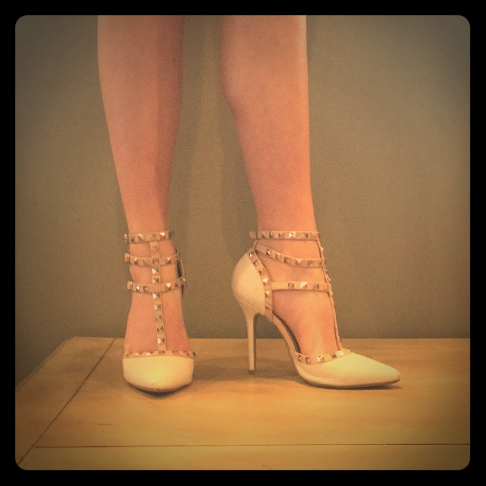 Cream and pastel pink heels